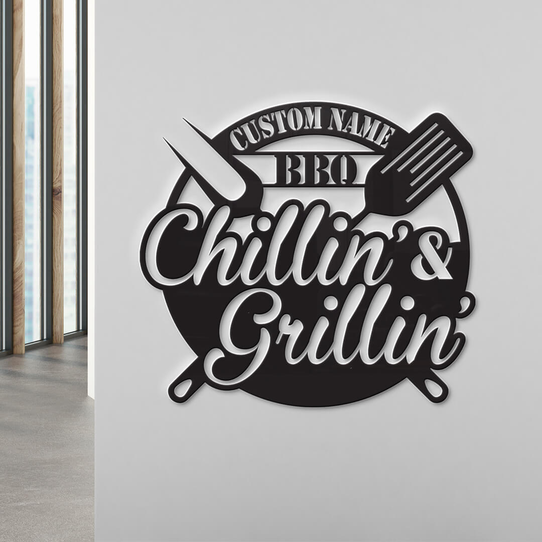 Chillin' & Grillin' Stylish Customizable Metal Sign