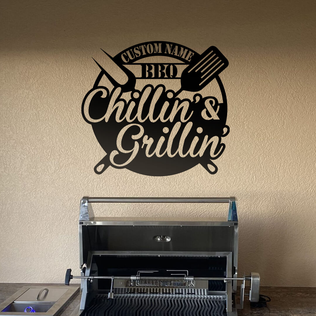 Chillin' & Grillin' Stylish Customizable Metal Sign