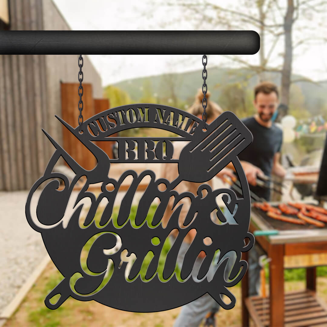 Chillin' & Grillin' Stylish Customizable Metal Sign