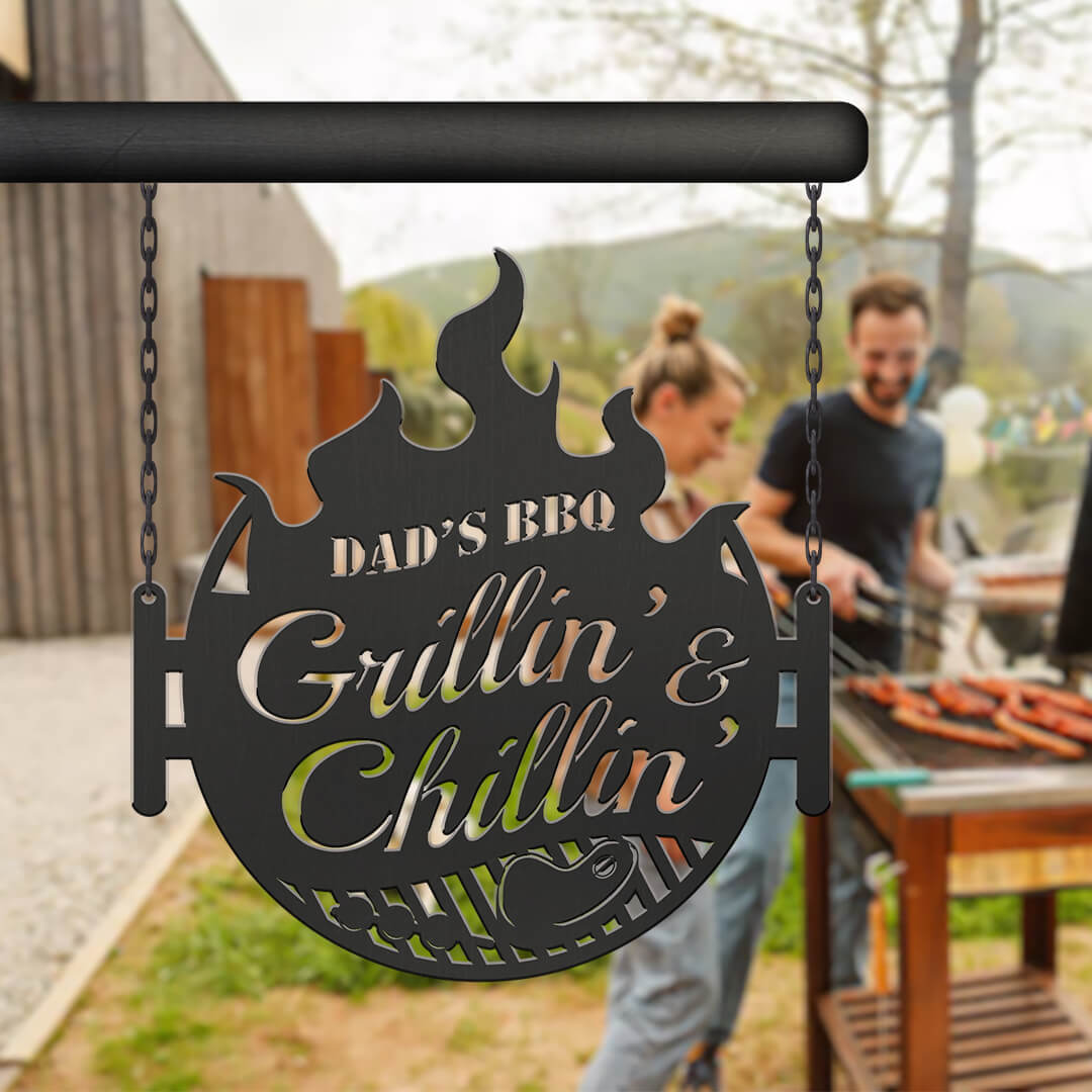 Grillin' & Chillin' Customizable Metal Sign