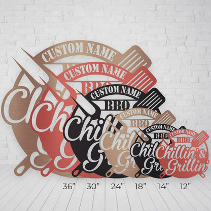 Chillin' & Grillin' Stylish Customizable Metal Sign