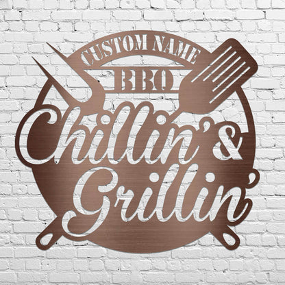Chillin' & Grillin' Stylish Customizable Metal Sign