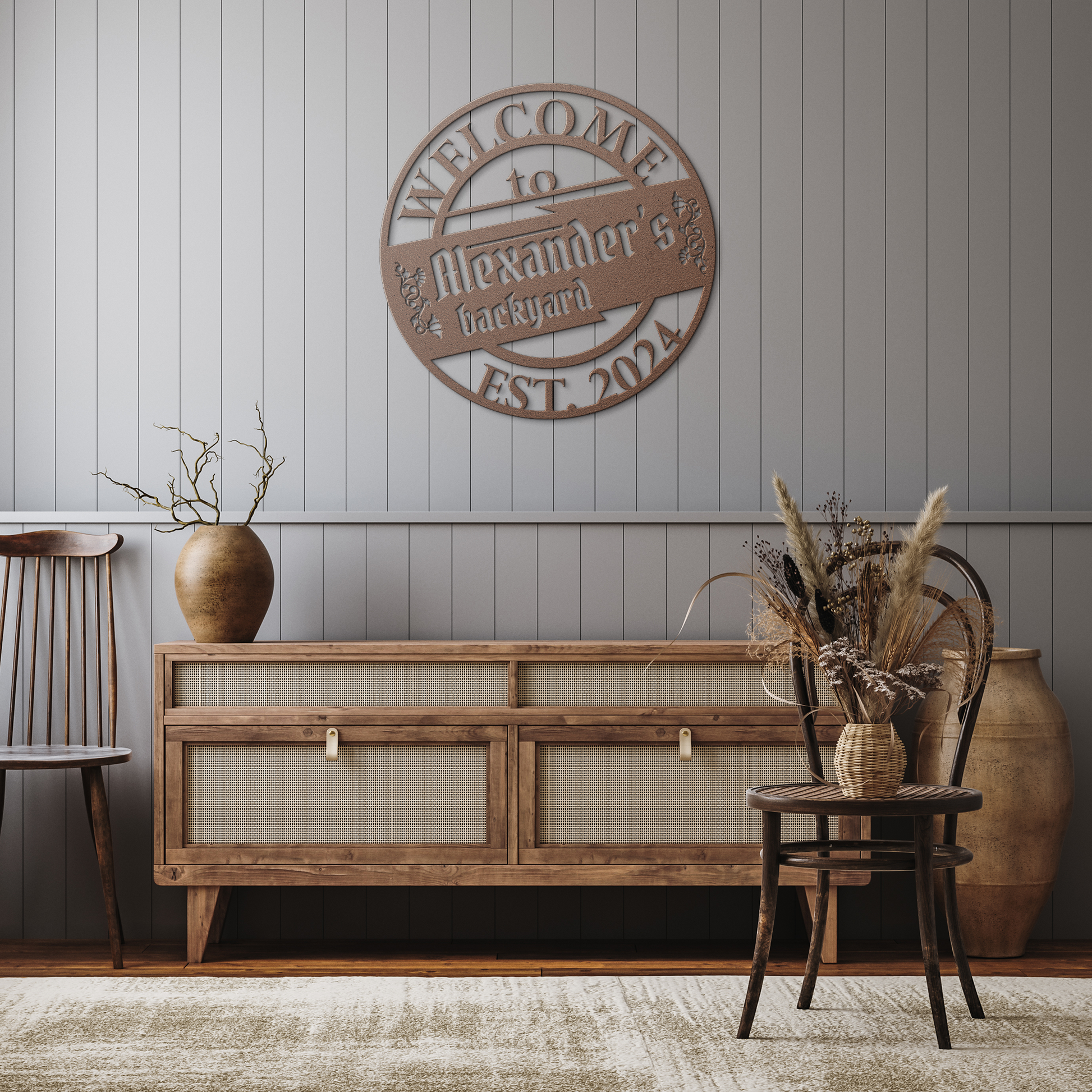 Alexanders_BackYard_BBQ_Metal_Sign_Copper_Rustic_Hallway_Mockup.png